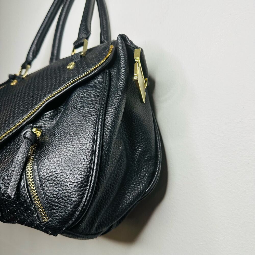 STEVE MADDEN Women's Black Embossed Faux Leather Gold Accent Handbag Purse - Picture 12 of 12